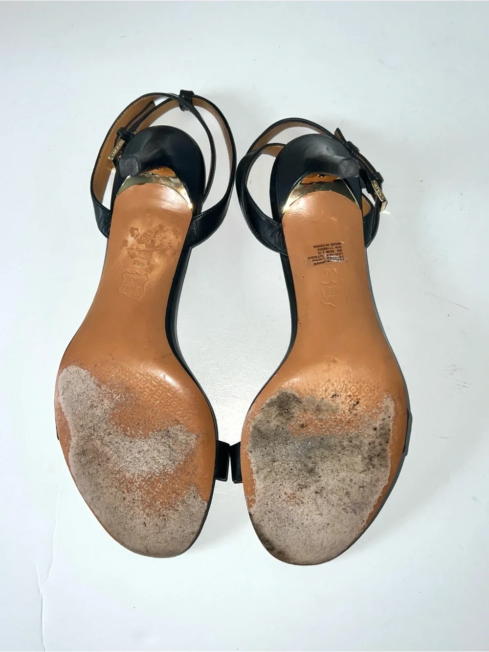 Tory Burch Elana black leather strappy heel sandal Sz 9